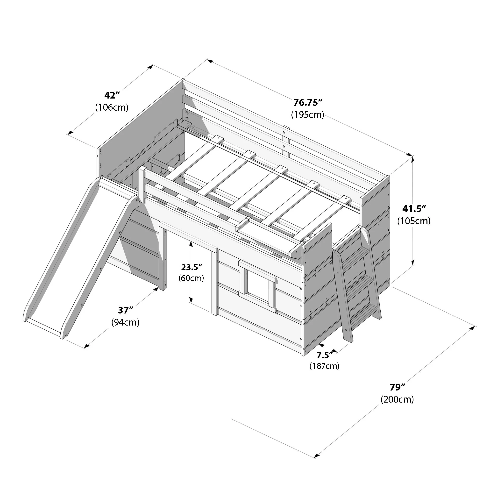 Modern Farmhouse Twin Low Loft Bed with Slide - Image 34