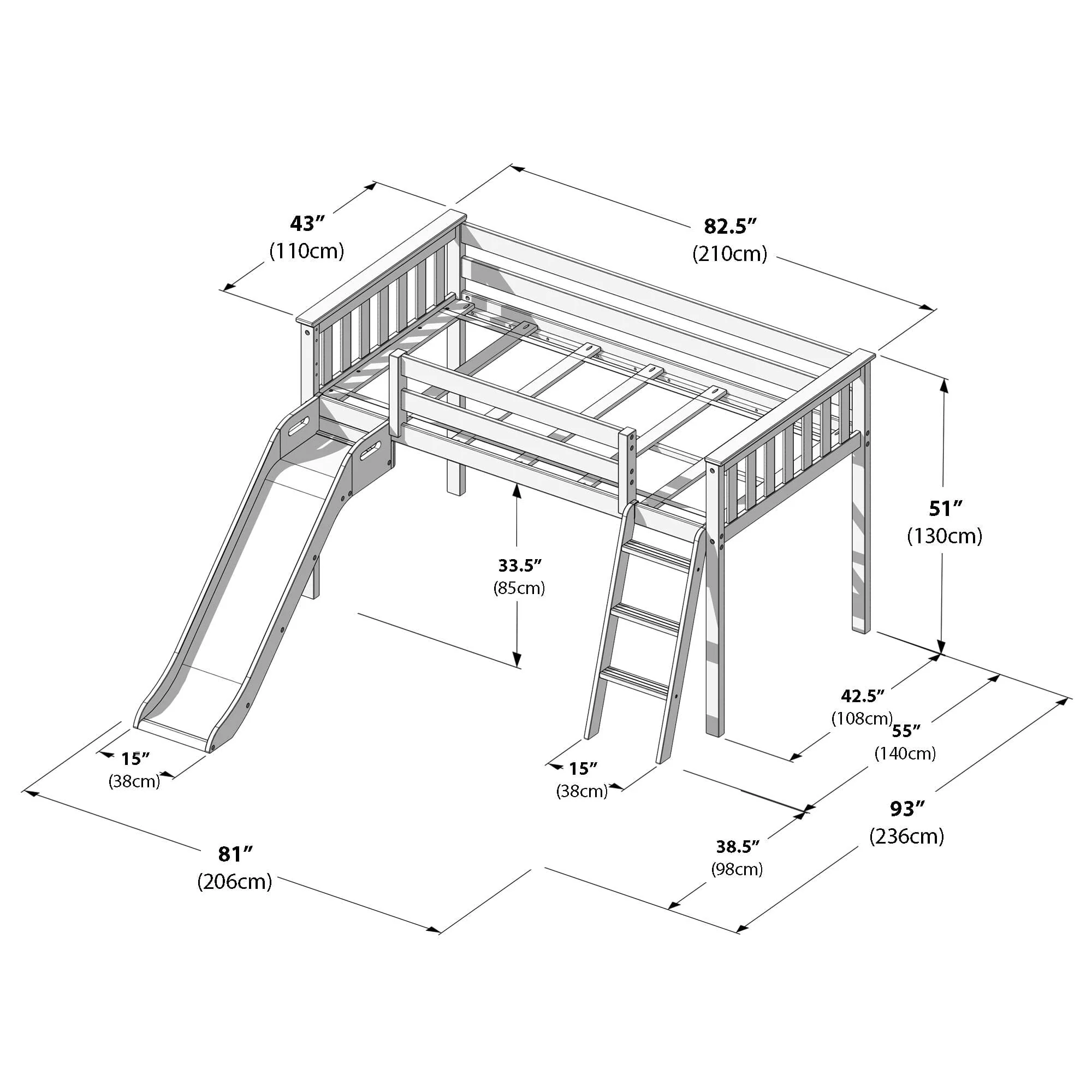 Twin Low Loft Bed With Slide - Image 34