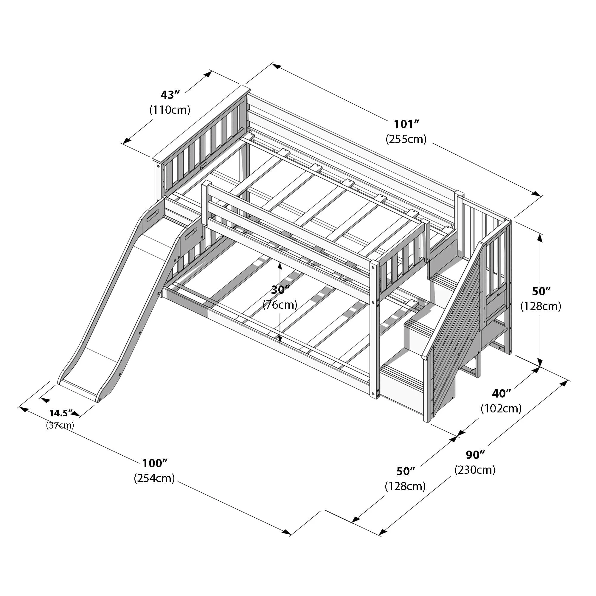 Twin Over Twin Low Bunk Bed With Slide & Stairs - Image 42