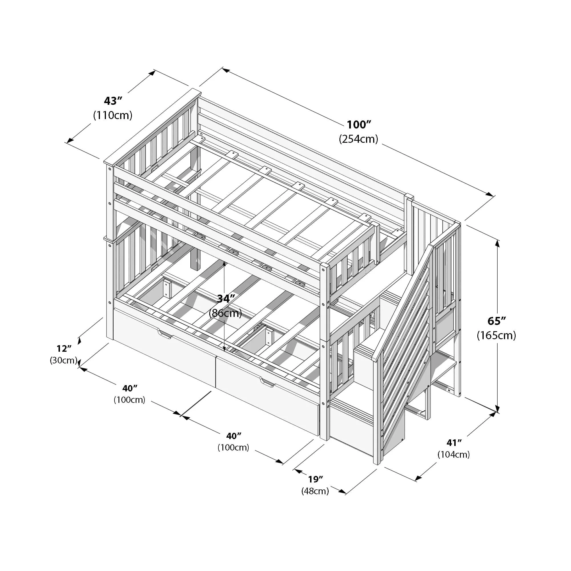Twin Over Twin Bunk Bed With Stairs & Storage Drawers - Image 34