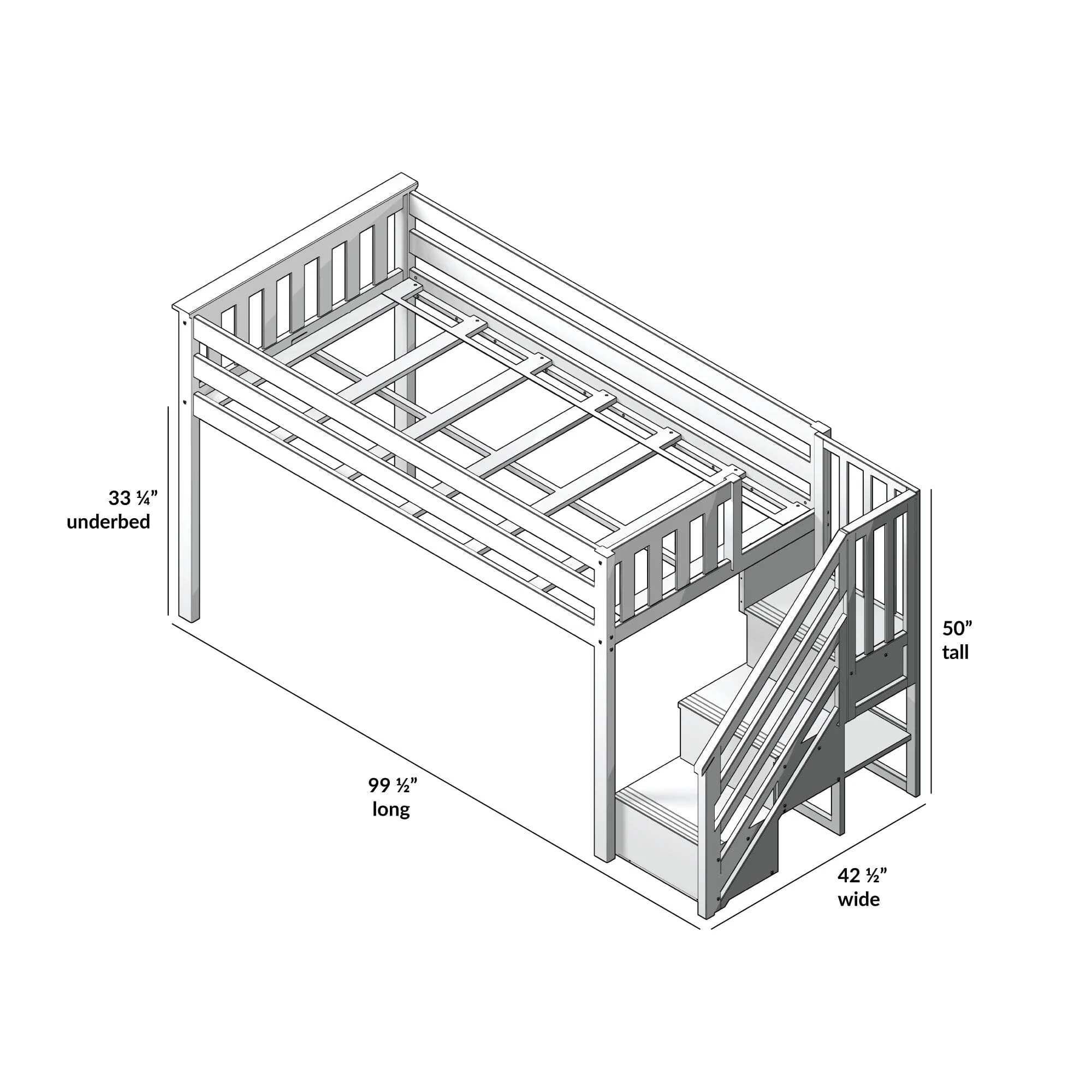 Twin-Size Low Loft with Stairs + Curtain - Image 51